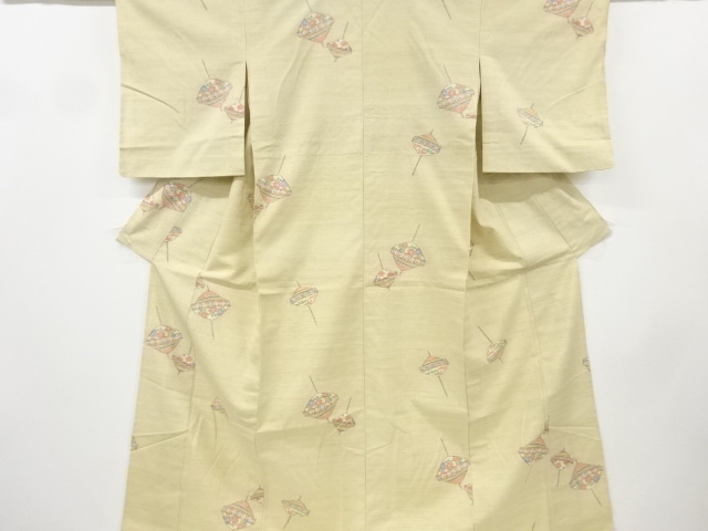 リサイクル　独楽模様織り出し手織り真綿紬越後絵絣単衣着物